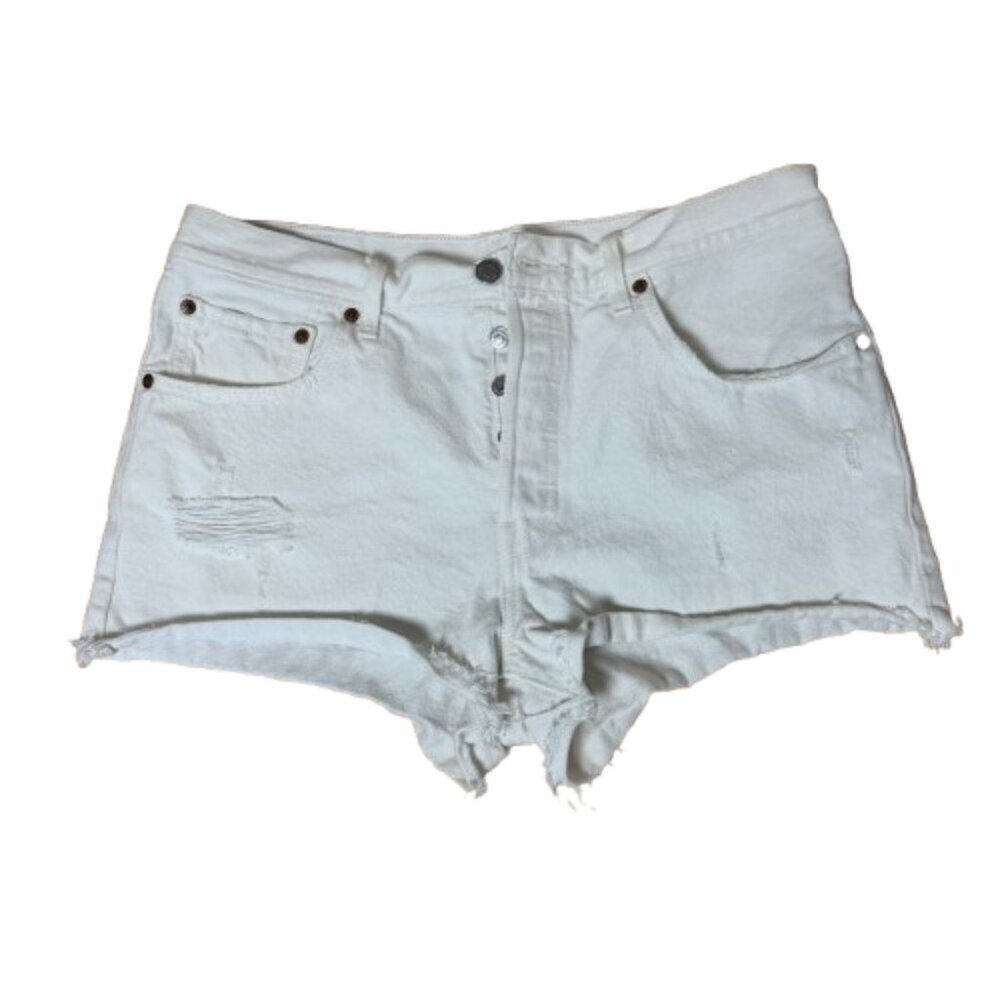 LEVI'S Premium Denim Jean Shorts Distressed White Size 31 - Picture 1 of 12